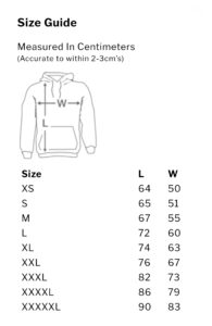 Hoodie size guide 