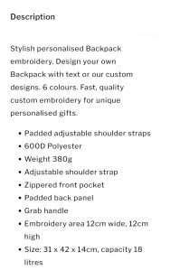 Backpacks description